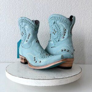 Lane COSSETTE Womens Cowboy Booties 7.5 Blue Leather Cowgirl Western Ankle Boots